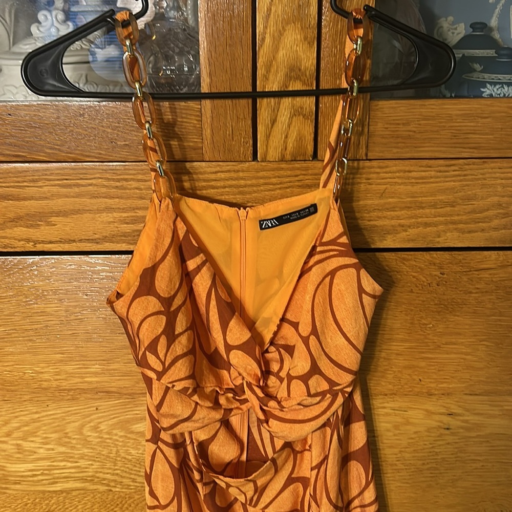Zara Sleeveless Floral Print Chain Strap Midi Sun Dress - Picture 7 of 16